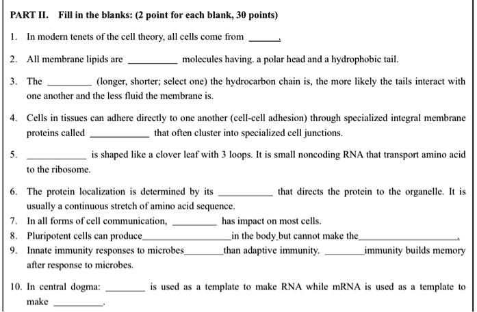 Solved: Part I. Fill In The Blanks: (2 Point = For Each Blank, 30 