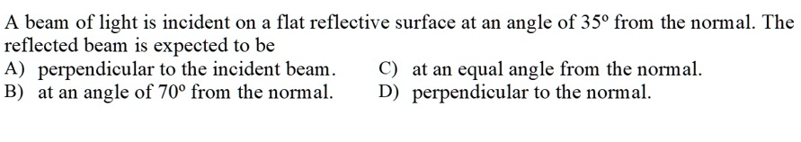 a beam of light is incident on a flat reflective surface at an angle of ...