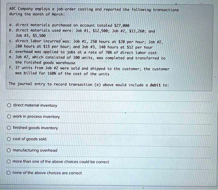 SOLVED ABC Company employs a joborder costing and reported the