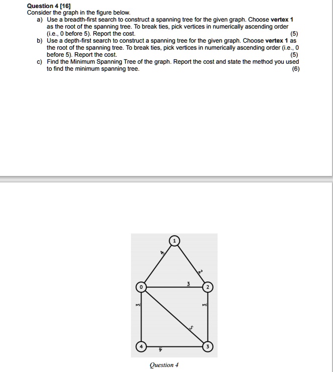 Question 4 [16] Consider the graph in the figure below. a) Use a ...