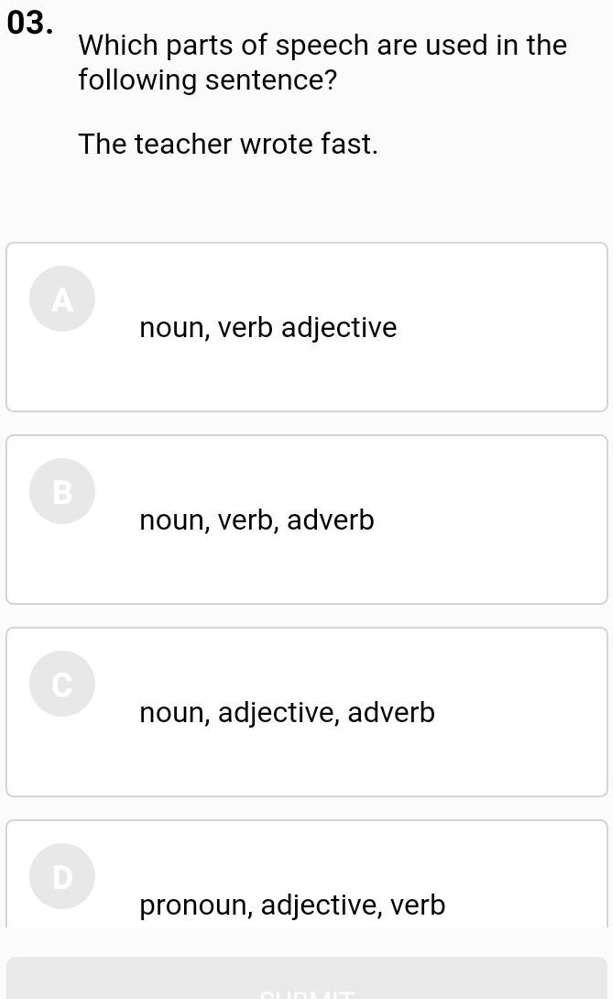 SOLVED: 'please answer it fast 03. Which parts of speech are used in ...