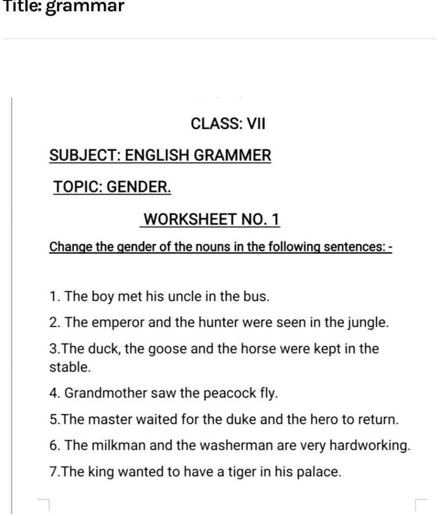 Change The Gender In Sentences Worksheet With Answers