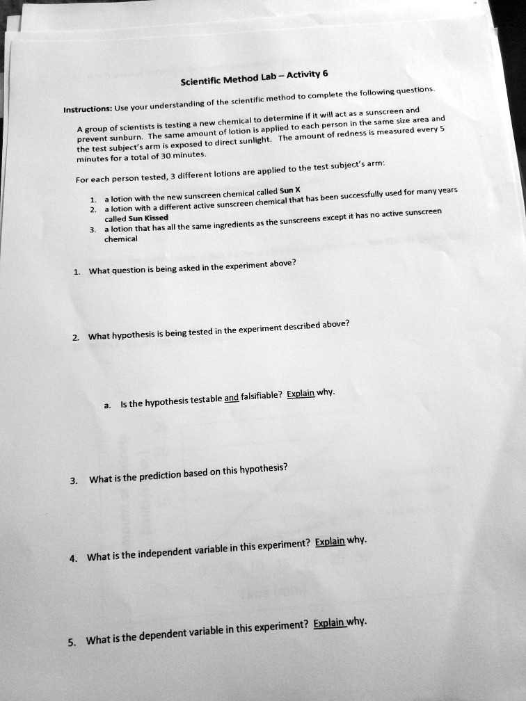 SOLVED Activity 6 Scientific Method Lab Complete the following