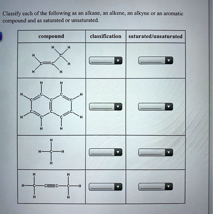 Solved Classify Each Of The Following As An Alkane An Alkene Alkyne