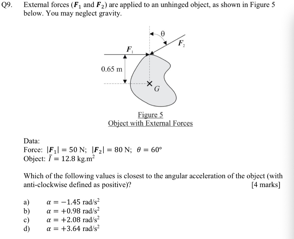 SOLVED: Q9. External forces F1 and Fz are applied to an unhinged object ...