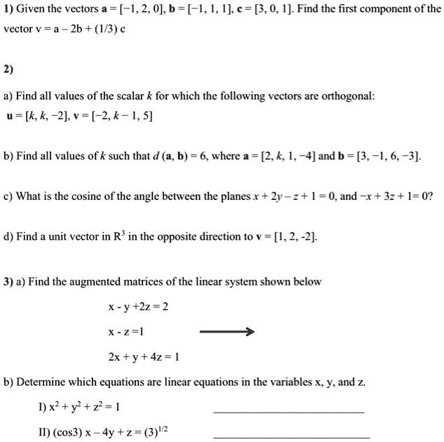 1 given the vectors 120b 11ic 30 1j find the first component of the ...