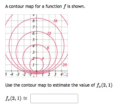 contour map for function f is shown use the contour map to estimate the ...