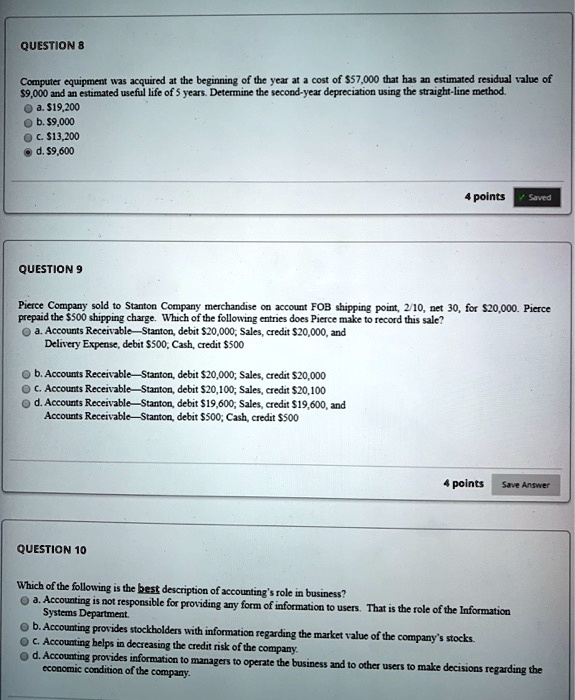 SOLVED QUESTION 8 Computer equipment was acquired at the beginning of