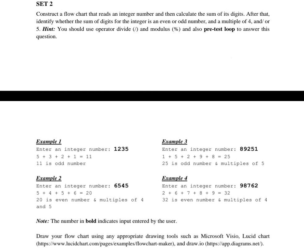 Please draw the flow chart and program it in C++. SET 2 Construct a ...