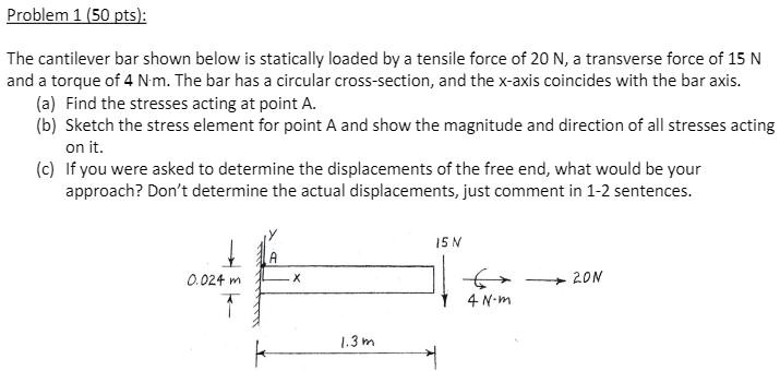 VIDEO solution: Problem 1 (50 pts) The cantilever bar shown below is ...