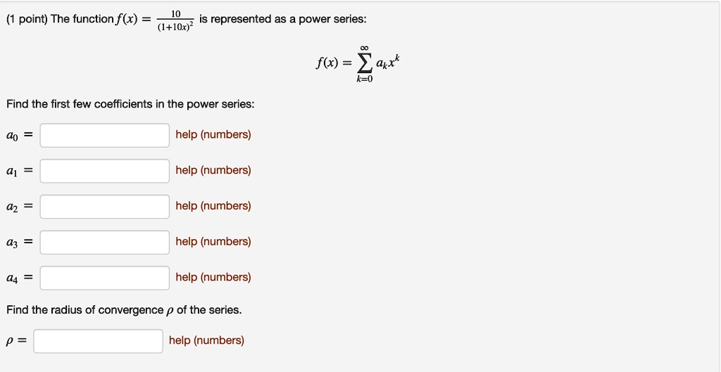 point the function fx is represented as power series 110x2 flx akx find ...