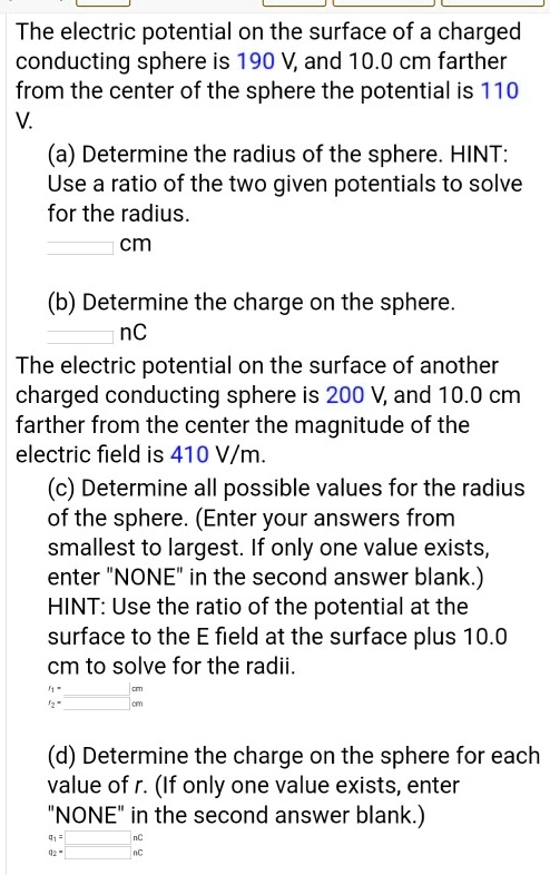 SOLVED: The electric potential on the surface of a charged conducting ...