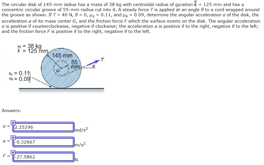 SOLVED The Circular Disk Of 145 mm Radius Has A Mass Of 38 Kg With A 