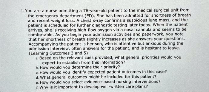 1 you are a nurse admitting a 76 year old patient to the...