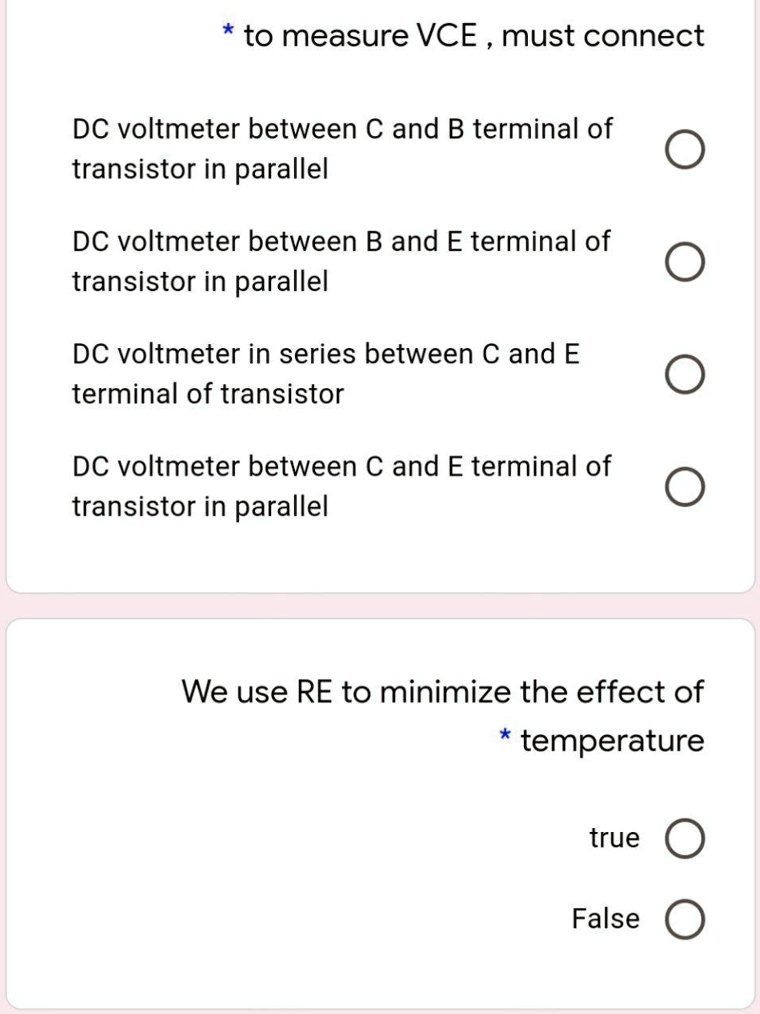 SOLVED To measure VCE, you must connect a DC voltmeter between the C