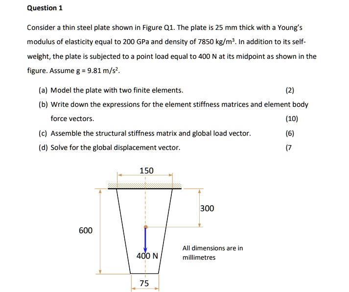 Consider a thin steel plate shown in Figure Q1. The plate is 25 mm ...