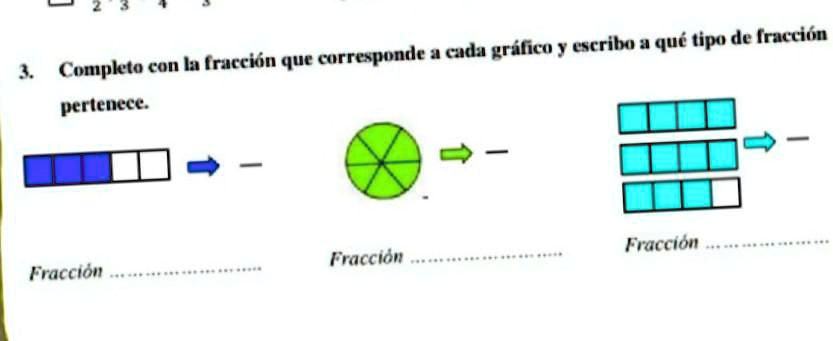 SOLVED: completó con la fracción que corresponde a cada gráfico y ...