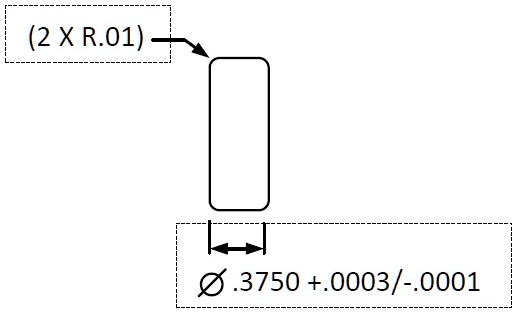 (2 X R.01) Ø .3750 +.0003/ -.0001