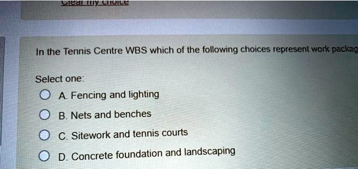 SOLVED: In The Tennis Centre WBS, Which Of The Following Choices ...