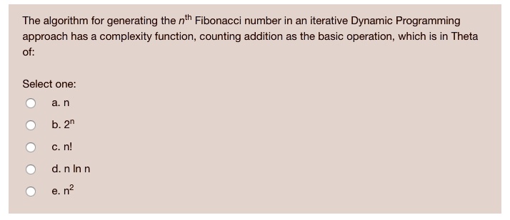 SOLVED: The algorithm for generating the nth Fibonacci number in an ...
