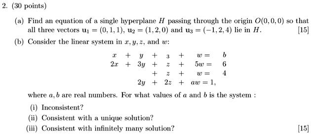 Find an equation of a single hyperplane H passing through the origin (0 ...