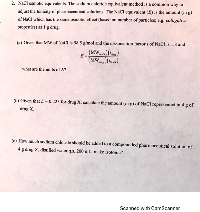 SOLVED: NaCl Osmotic Equivalents. The Sodium Chloride Equivalent Method ...