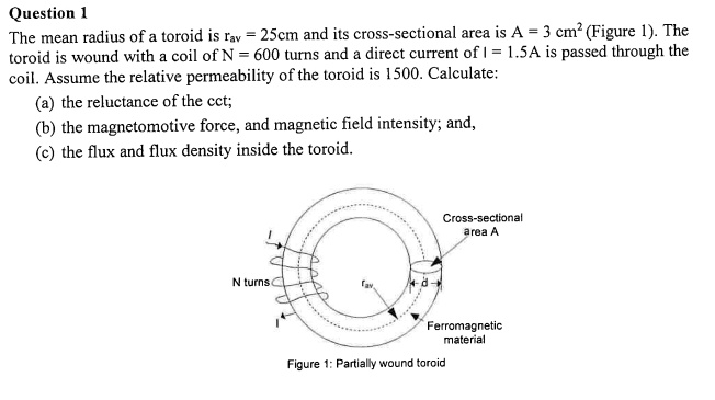 SOLVED: The mean radius of a toroid is rav = 25 cm and its cross ...