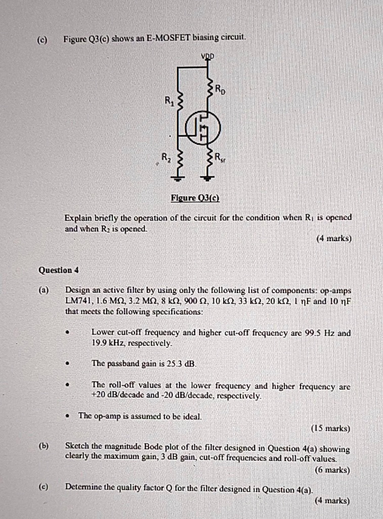 Solved Texts Figure Q3c Shows An E Mosfet Biasing Circuit Figure