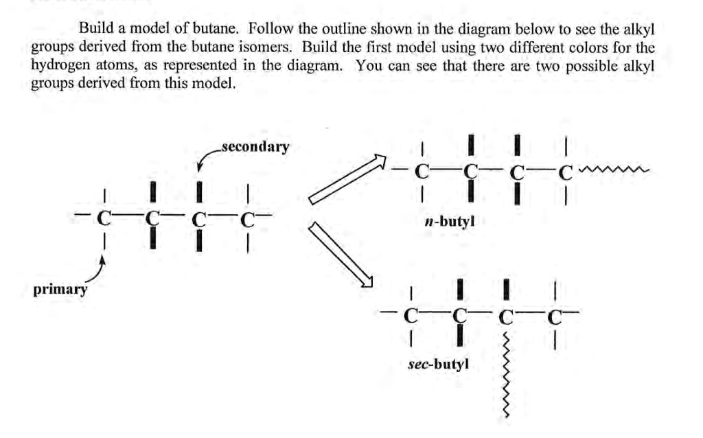 Build a model of butane. Follow the outline shown in the diagram below