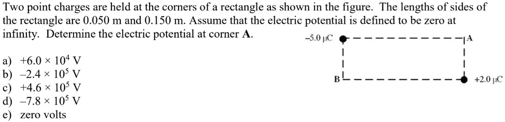 Two point charges are held at the corners of a rectangle as shown in ...