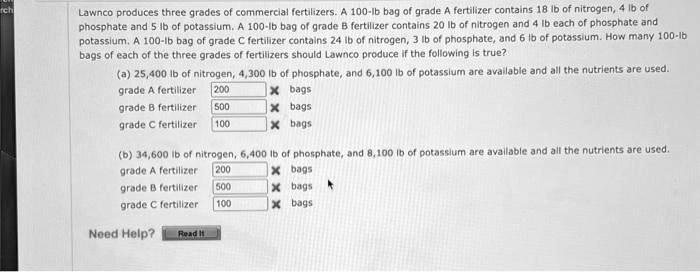 Of The Following Nutrients Which Contains Nitrogen SOLVED: Texts: Lawnco produces three grades of commercial fertilizers