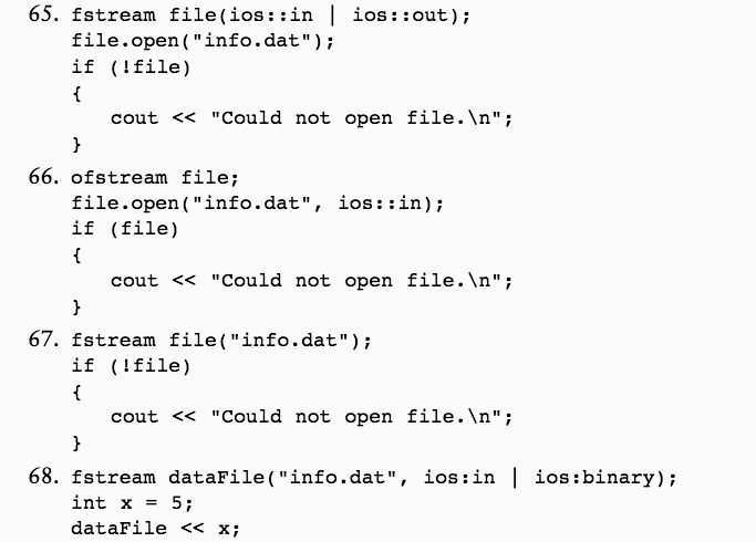 65. fstream file(ios::in