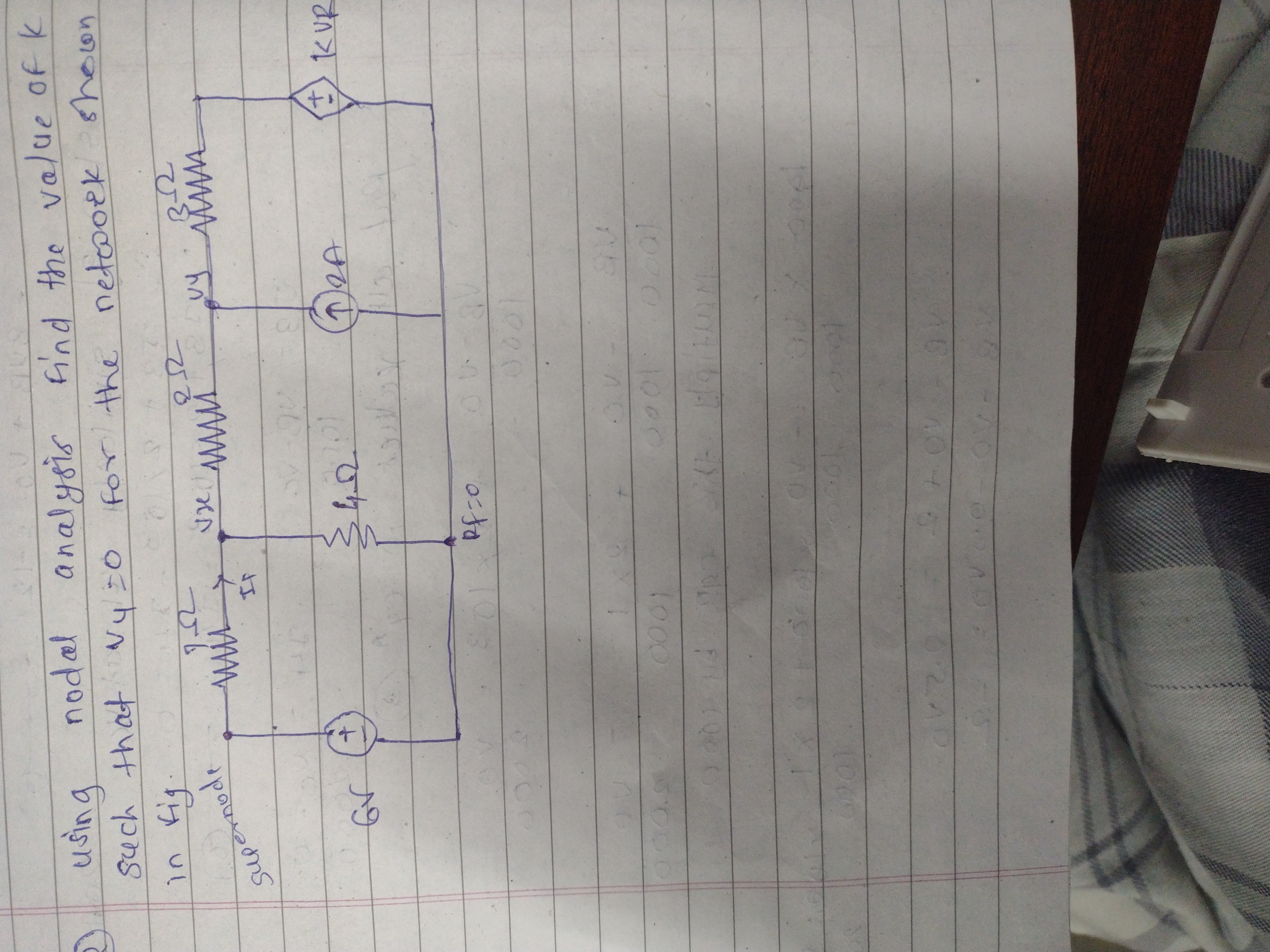Using nodal analysis find the value of k such that v4=0 for...
