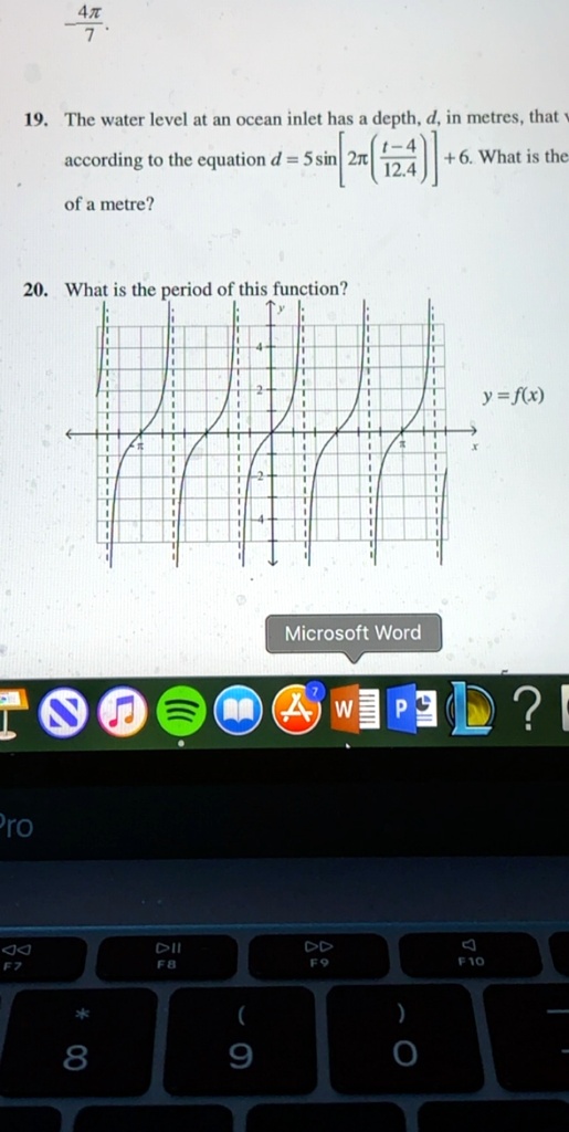 Depth Math Equation 19. The water level at an ocean inlet has a depth, d, in...
