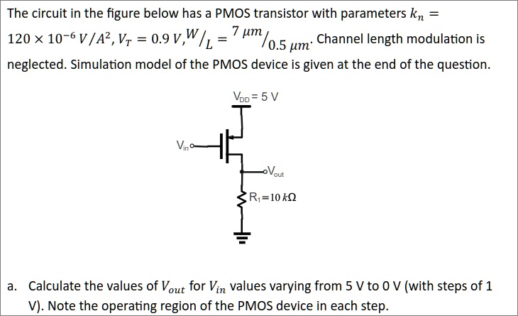 the circuit in the figure below has a pmos transistor with parameters ...