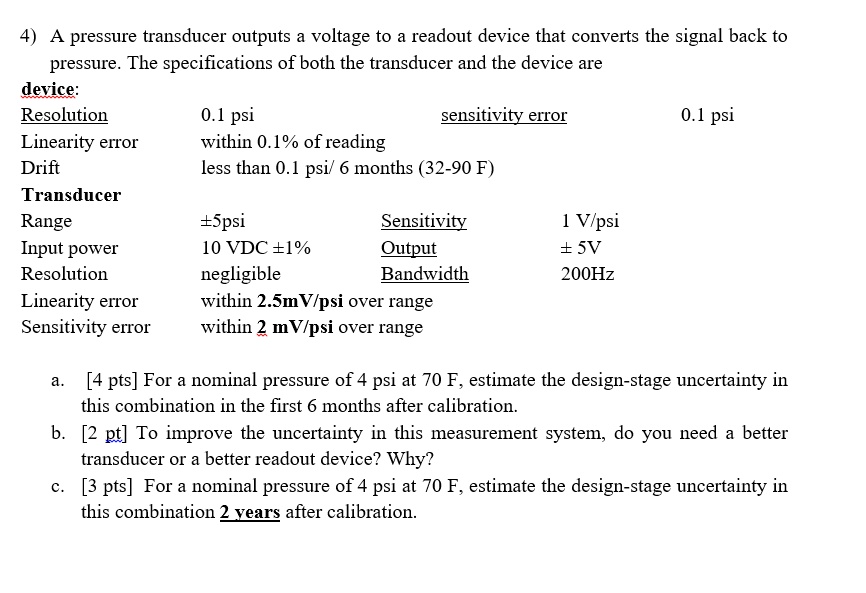 SOLVED A pressure transducer outputs voltage to a readout device that