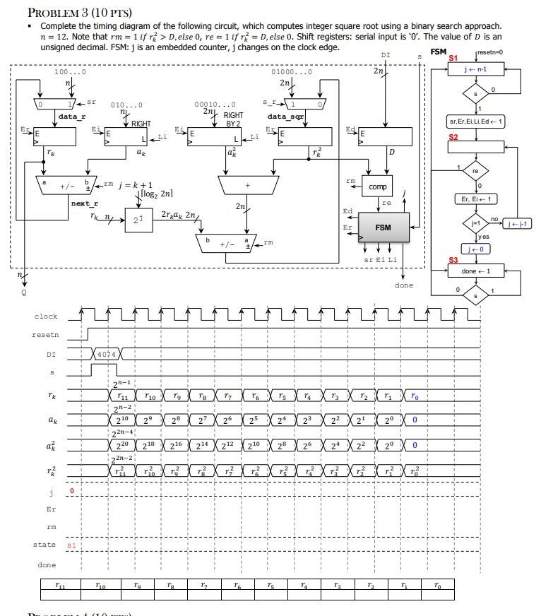 SOLVED: PROBLEM 3 (10 PTS) Complete the timing diagram of the following ...