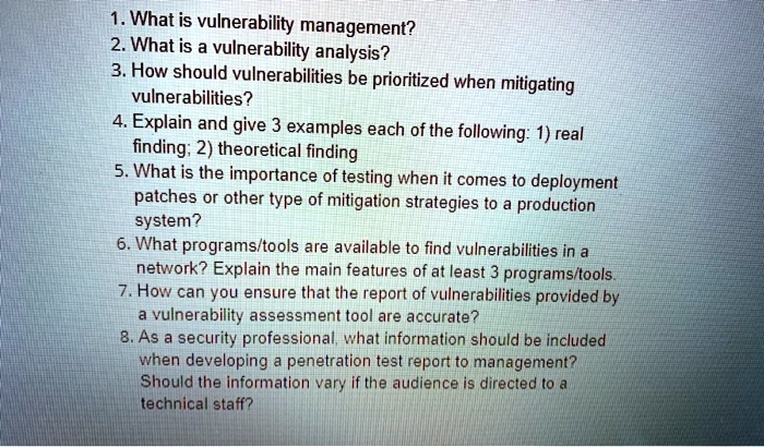 SOLVED: 1.What Is Vulnerability Management? 2.What Is A Vulnerability ...