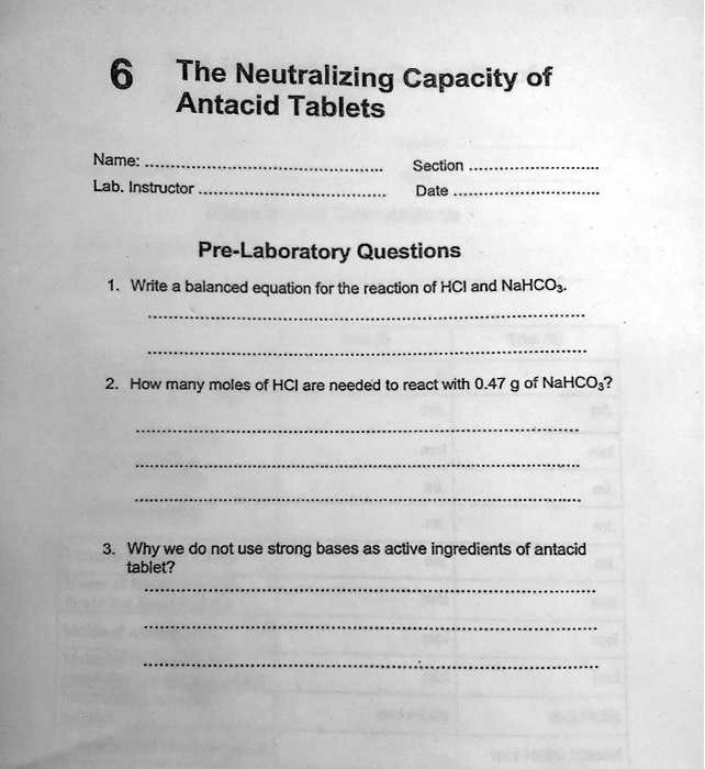 SOLVED The Neutralizing Capacity of Antacid Tablets Name Lab