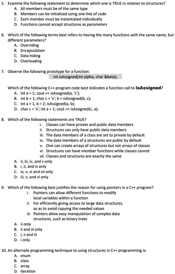SOLVED: Examine the following statement to determine which one is TRUE ...