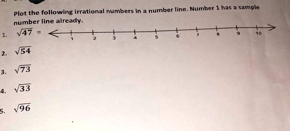 Plot the following irrational numbers in a number line. Number 1 has a ...