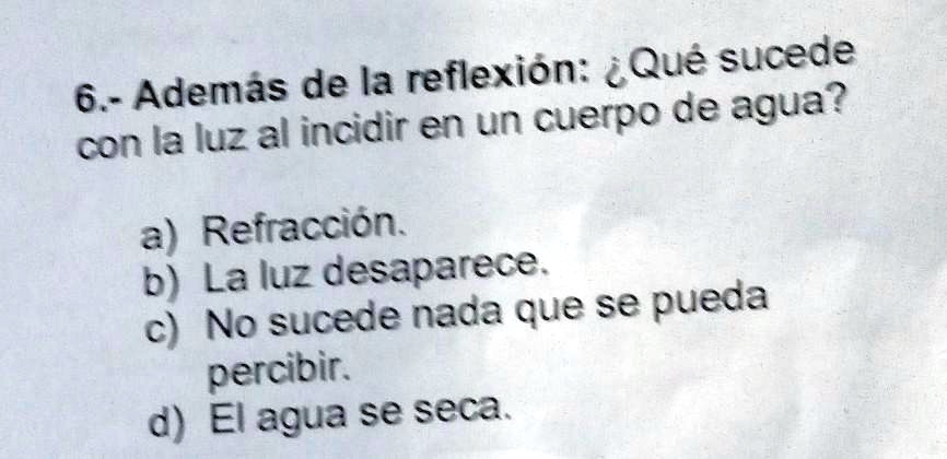 SOLVED: 6.- Además de la reflexión: ¿Qué sucede con la luz al incidir