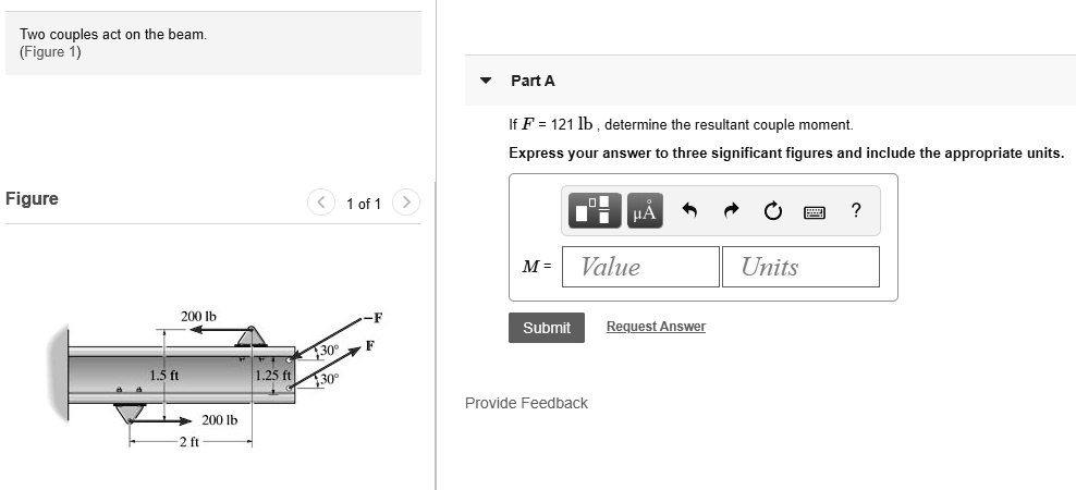 Solved Two Couples Act On The Beam Figure 1 Part A If F 121 Ib