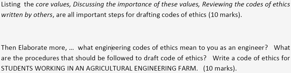 Code Direction Values listing the core values discussing the importance of these values ...