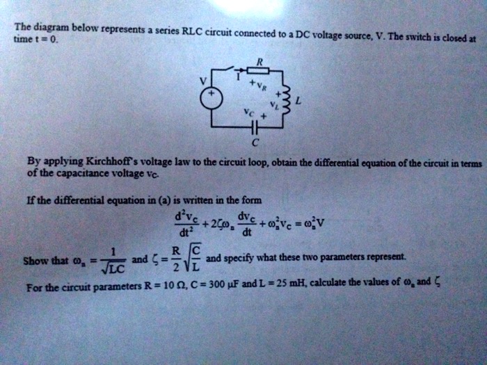 The diagram below represents a series RLC circuit connected to a DC ...