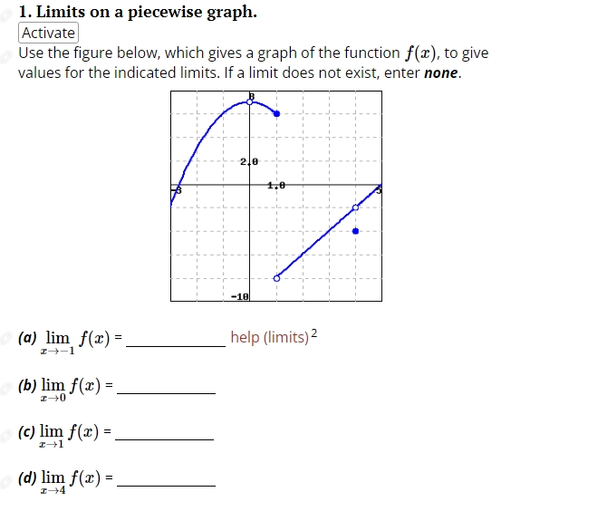 1 limits on a piecewise graph activate use the figure below which gives ...