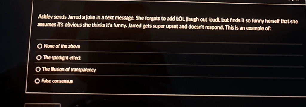 ashley sends jarred a joke in a text message she forgets to add lol laugh out loud but finds it so funny herself that she assumes its obvious she thinks its funny jarred gets super upset and 47971