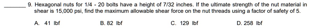 9hexagonal nuts for 14 20 bolts have a height of 732 inchesif the ...