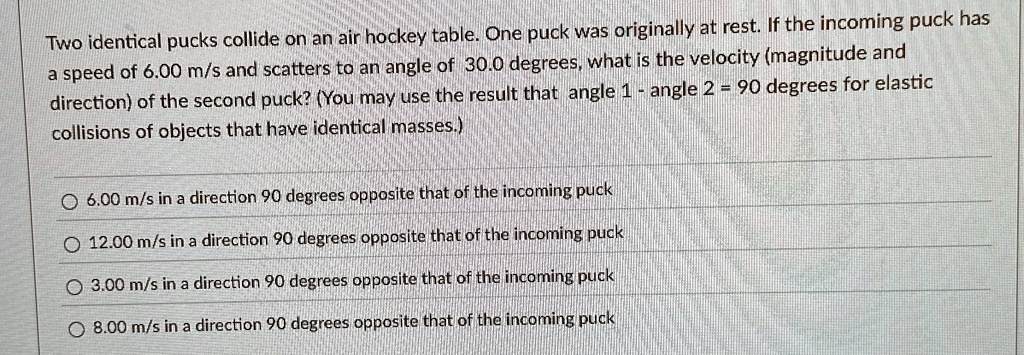 [GET ANSWER] two identical pucks collide on an air hockey table one ...