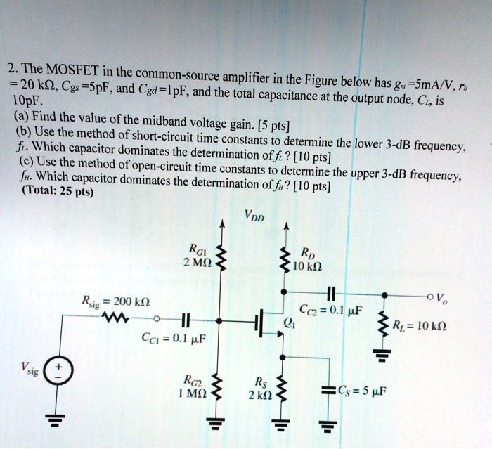 2the Mosfet In The Common Source Amplifier In The Figure Below Has ...